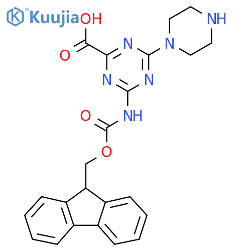 4-({(9H-fluoren-9-yl)methoxycarbonyl}amino)-6-(piperazin-1-yl)-1,3,5-triazine-2-carboxylic acid structure