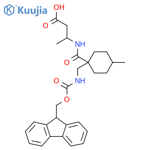 3-({1-({(9H-fluoren-9-yl)methoxycarbonyl}amino)methyl-4-methylcyclohexyl}formamido)butanoic acid structure