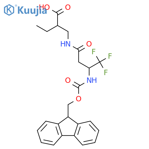 2-{3-({(9H-fluoren-9-yl)methoxycarbonyl}amino)-4,4,4-trifluorobutanamidomethyl}butanoic acid structure