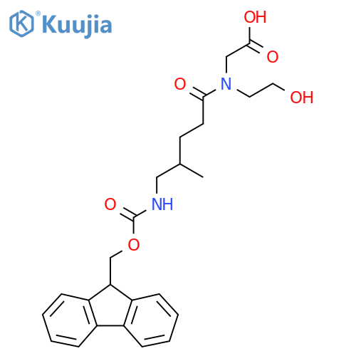 2-5-({(9H-fluoren-9-yl)methoxycarbonyl}amino)-N-(2-hydroxyethyl)-4-methylpentanamidoacetic acid structure