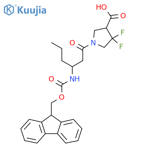 1-3-({(9H-fluoren-9-yl)methoxycarbonyl}amino)hexanoyl-4,4-difluoropyrrolidine-3-carboxylic acid structure
