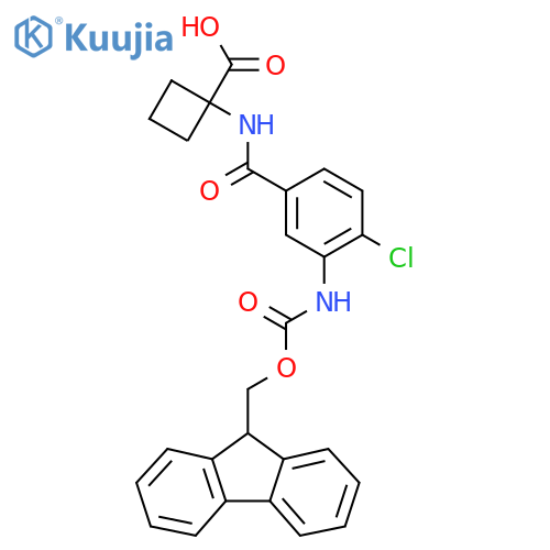 1-4-chloro-3-({(9H-fluoren-9-yl)methoxycarbonyl}amino)benzamidocyclobutane-1-carboxylic acid structure