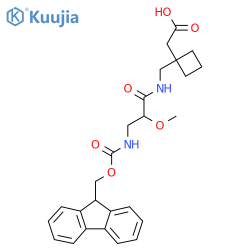 2-(1-{3-({(9H-fluoren-9-yl)methoxycarbonyl}amino)-2-methoxypropanamidomethyl}cyclobutyl)acetic acid structure