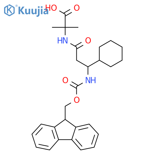 2-3-cyclohexyl-3-({(9H-fluoren-9-yl)methoxycarbonyl}amino)propanamido-2-methylpropanoic acid structure