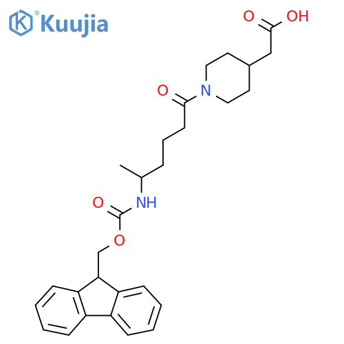 2-{1-5-({(9H-fluoren-9-yl)methoxycarbonyl}amino)hexanoylpiperidin-4-yl}acetic acid structure