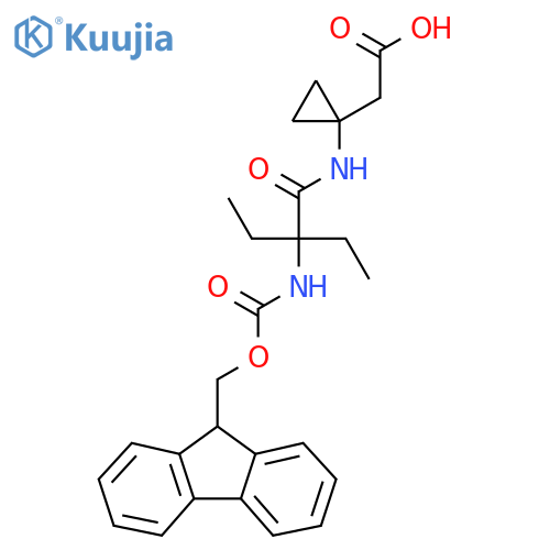 2-{1-2-ethyl-2-({(9H-fluoren-9-yl)methoxycarbonyl}amino)butanamidocyclopropyl}acetic acid structure