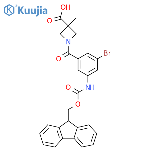1-3-bromo-5-({(9H-fluoren-9-yl)methoxycarbonyl}amino)benzoyl-3-methylazetidine-3-carboxylic acid structure