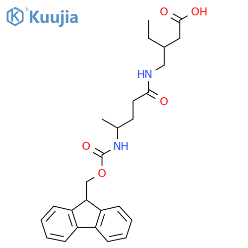 3-{4-({(9H-fluoren-9-yl)methoxycarbonyl}amino)pentanamidomethyl}pentanoic acid structure