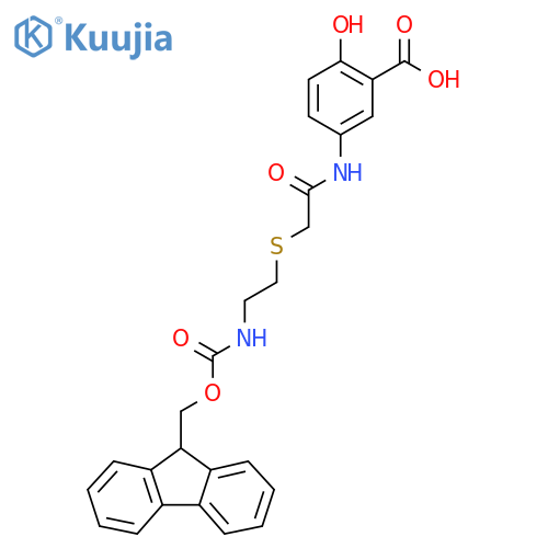 5-(2-{2-({(9H-fluoren-9-yl)methoxycarbonyl}amino)ethylsulfanyl}acetamido)-2-hydroxybenzoic acid structure