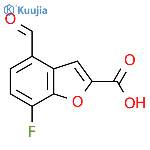 7-fluoro-4-formyl-1-benzofuran-2-carboxylic acid structure