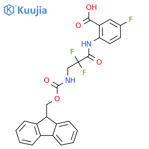 2-3-({(9H-fluoren-9-yl)methoxycarbonyl}amino)-2,2-difluoropropanamido-5-fluorobenzoic acid structure