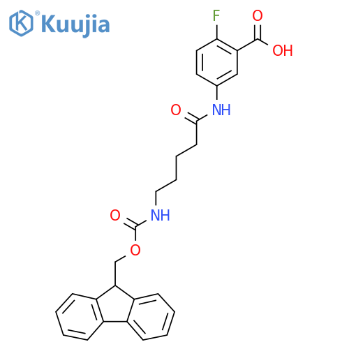 5-5-({(9H-fluoren-9-yl)methoxycarbonyl}amino)pentanamido-2-fluorobenzoic acid structure