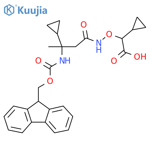 2-cyclopropyl-2-{3-cyclopropyl-3-({(9H-fluoren-9-yl)methoxycarbonyl}amino)butanamidooxy}acetic acid structure