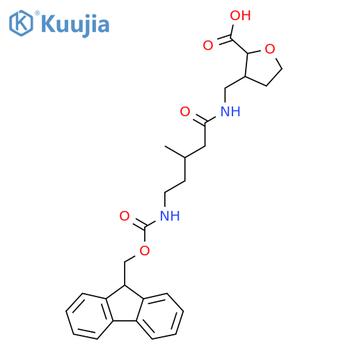 3-{5-({(9H-fluoren-9-yl)methoxycarbonyl}amino)-3-methylpentanamidomethyl}oxolane-2-carboxylic acid structure