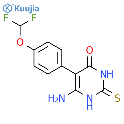6-amino-5-4-(difluoromethoxy)phenyl-2-sulfanyl-3,4-dihydropyrimidin-4-one structure