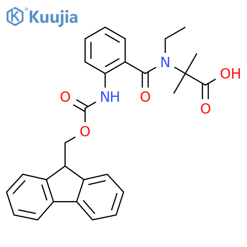 2-{N-ethyl-1-2-({(9H-fluoren-9-yl)methoxycarbonyl}amino)phenylformamido}-2-methylpropanoic acid structure