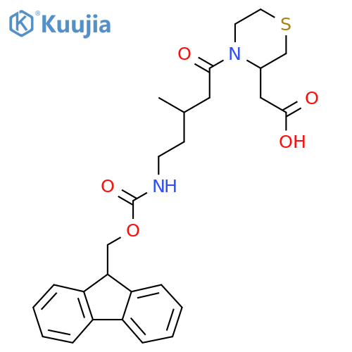 2-{4-5-({(9H-fluoren-9-yl)methoxycarbonyl}amino)-3-methylpentanoylthiomorpholin-3-yl}acetic acid structure