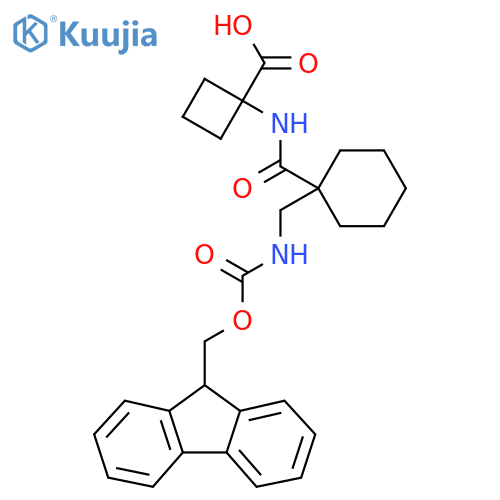 1-{1-({(9H-fluoren-9-yl)methoxycarbonyl}amino)methylcyclohexaneamido}cyclobutane-1-carboxylic acid structure