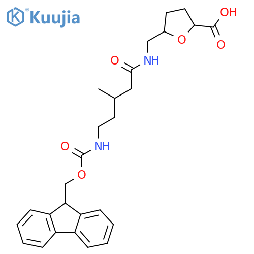5-{5-({(9H-fluoren-9-yl)methoxycarbonyl}amino)-3-methylpentanamidomethyl}oxolane-2-carboxylic acid structure
