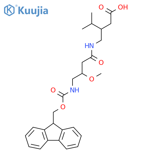 3-{4-({(9H-fluoren-9-yl)methoxycarbonyl}amino)-3-methoxybutanamidomethyl}-4-methylpentanoic acid structure