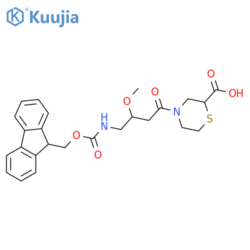 4-4-({(9H-fluoren-9-yl)methoxycarbonyl}amino)-3-methoxybutanoylthiomorpholine-2-carboxylic acid structure