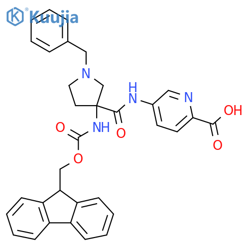 5-1-benzyl-3-({(9H-fluoren-9-yl)methoxycarbonyl}amino)pyrrolidine-3-amidopyridine-2-carboxylic acid structure