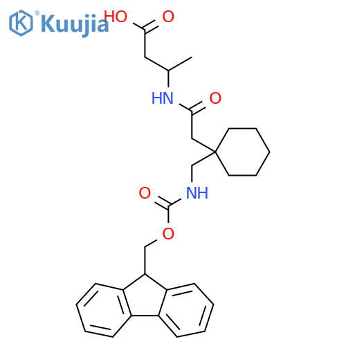 3-(2-{1-({(9H-fluoren-9-yl)methoxycarbonyl}amino)methylcyclohexyl}acetamido)butanoic acid structure