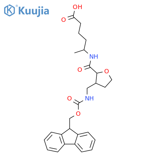 5-({3-({(9H-fluoren-9-yl)methoxycarbonyl}amino)methyloxolan-2-yl}formamido)hexanoic acid structure