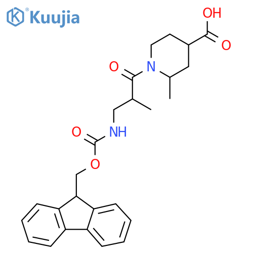 1-3-({(9H-fluoren-9-yl)methoxycarbonyl}amino)-2-methylpropanoyl-2-methylpiperidine-4-carboxylic acid structure