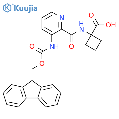 1-3-({(9H-fluoren-9-yl)methoxycarbonyl}amino)pyridine-2-amidocyclobutane-1-carboxylic acid structure