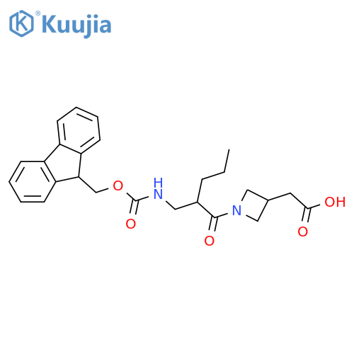 2-(1-{2-({(9H-fluoren-9-yl)methoxycarbonyl}amino)methylpentanoyl}azetidin-3-yl)acetic acid structure