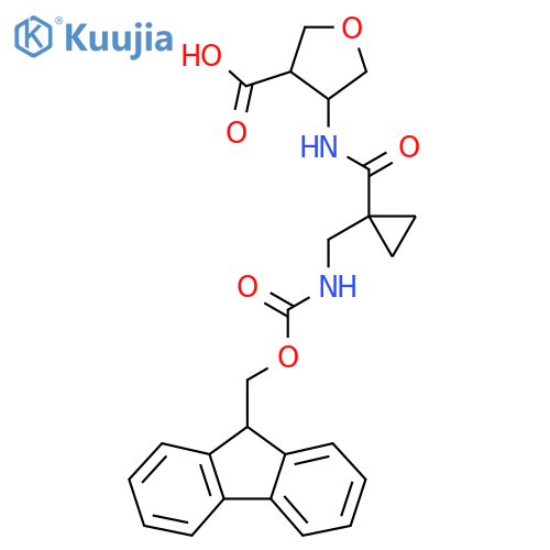4-{1-({(9H-fluoren-9-yl)methoxycarbonyl}amino)methylcyclopropaneamido}oxolane-3-carboxylic acid structure