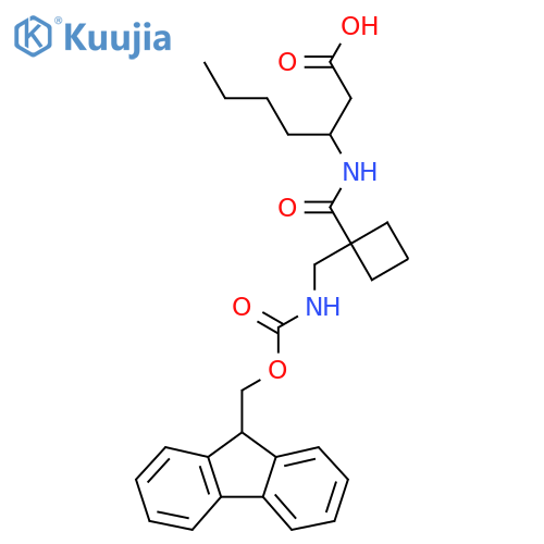 3-({1-({(9H-fluoren-9-yl)methoxycarbonyl}amino)methylcyclobutyl}formamido)heptanoic acid structure