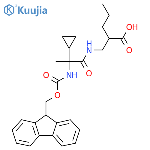 2-{2-cyclopropyl-2-({(9H-fluoren-9-yl)methoxycarbonyl}amino)propanamidomethyl}pentanoic acid structure