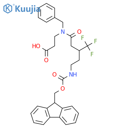 3-N-benzyl-5-({(9H-fluoren-9-yl)methoxycarbonyl}amino)-3-(trifluoromethyl)pentanamidopropanoic acid structure