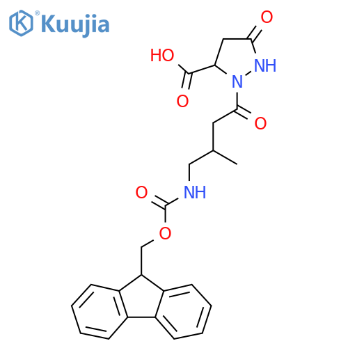 2-4-({(9H-fluoren-9-yl)methoxycarbonyl}amino)-3-methylbutanoyl-5-oxopyrazolidine-3-carboxylic acid structure