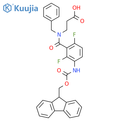 3-{N-benzyl-1-3-({(9H-fluoren-9-yl)methoxycarbonyl}amino)-2,6-difluorophenylformamido}propanoic acid structure