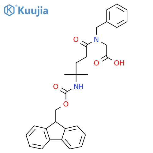 2-N-benzyl-4-({(9H-fluoren-9-yl)methoxycarbonyl}amino)-4-methylpentanamidoacetic acid structure