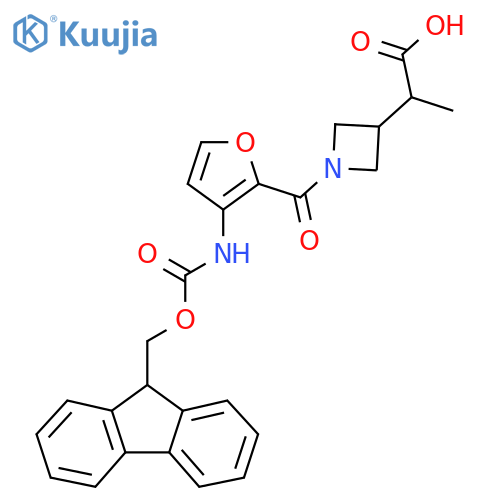 2-{1-3-({(9H-fluoren-9-yl)methoxycarbonyl}amino)furan-2-carbonylazetidin-3-yl}propanoic acid structure