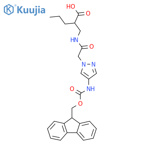 2-({2-4-({(9H-fluoren-9-yl)methoxycarbonyl}amino)-1H-pyrazol-1-ylacetamido}methyl)pentanoic acid structure