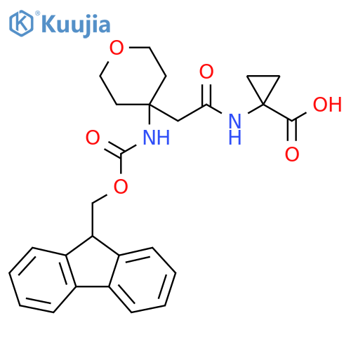 1-{2-4-({(9H-fluoren-9-yl)methoxycarbonyl}amino)oxan-4-ylacetamido}cyclopropane-1-carboxylic acid structure