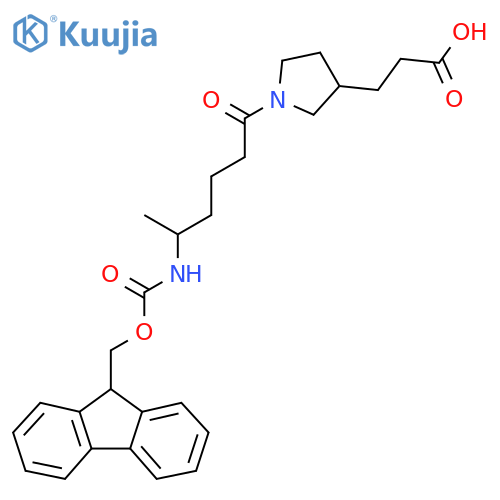 3-{1-5-({(9H-fluoren-9-yl)methoxycarbonyl}amino)hexanoylpyrrolidin-3-yl}propanoic acid structure