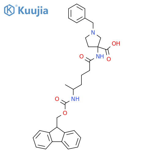 1-benzyl-3-5-({(9H-fluoren-9-yl)methoxycarbonyl}amino)hexanamidopyrrolidine-3-carboxylic acid structure