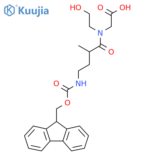 2-4-({(9H-fluoren-9-yl)methoxycarbonyl}amino)-N-(2-hydroxyethyl)-2-methylbutanamidoacetic acid structure