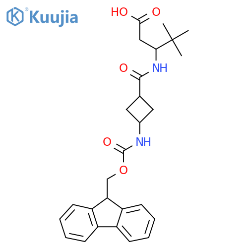 3-{3-({(9H-fluoren-9-yl)methoxycarbonyl}amino)cyclobutylformamido}-4,4-dimethylpentanoic acid structure