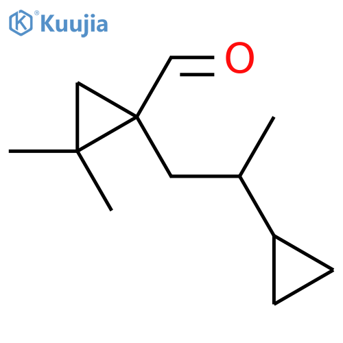 1-(2-cyclopropylpropyl)-2,2-dimethylcyclopropane-1-carbaldehyde structure
