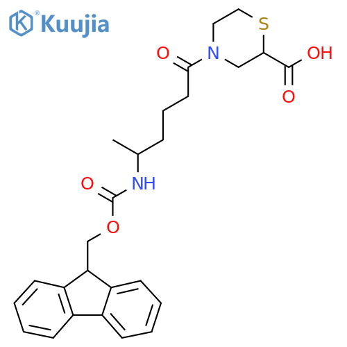 4-5-({(9H-fluoren-9-yl)methoxycarbonyl}amino)hexanoylthiomorpholine-2-carboxylic acid structure