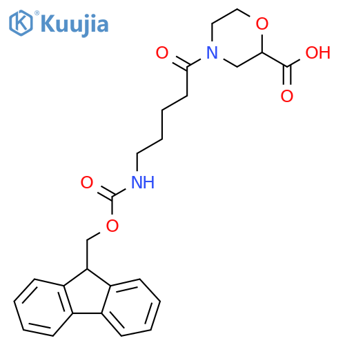 4-5-({(9H-fluoren-9-yl)methoxycarbonyl}amino)pentanoylmorpholine-2-carboxylic acid structure