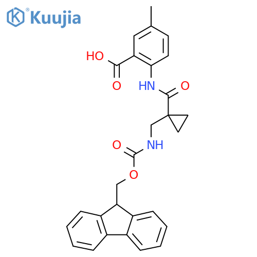 2-{1-({(9H-fluoren-9-yl)methoxycarbonyl}amino)methylcyclopropaneamido}-5-methylbenzoic acid structure