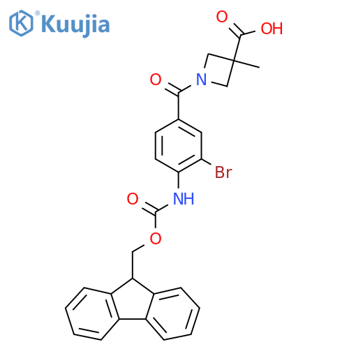 1-3-bromo-4-({(9H-fluoren-9-yl)methoxycarbonyl}amino)benzoyl-3-methylazetidine-3-carboxylic acid structure
